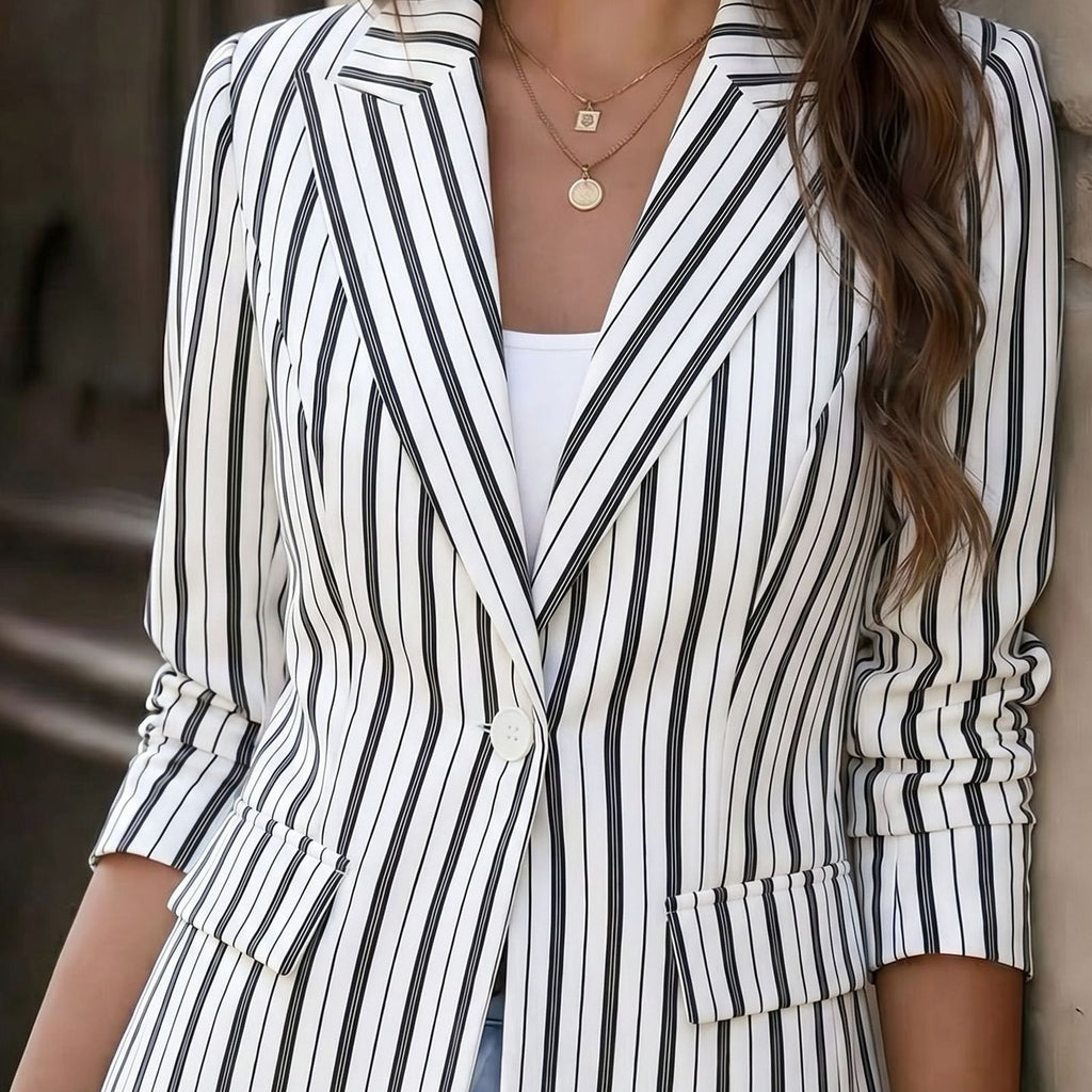 Femmes Blazer à manches longues rayé noir et blanc