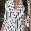 Femmes Blazer à manches longues rayé noir et blanc