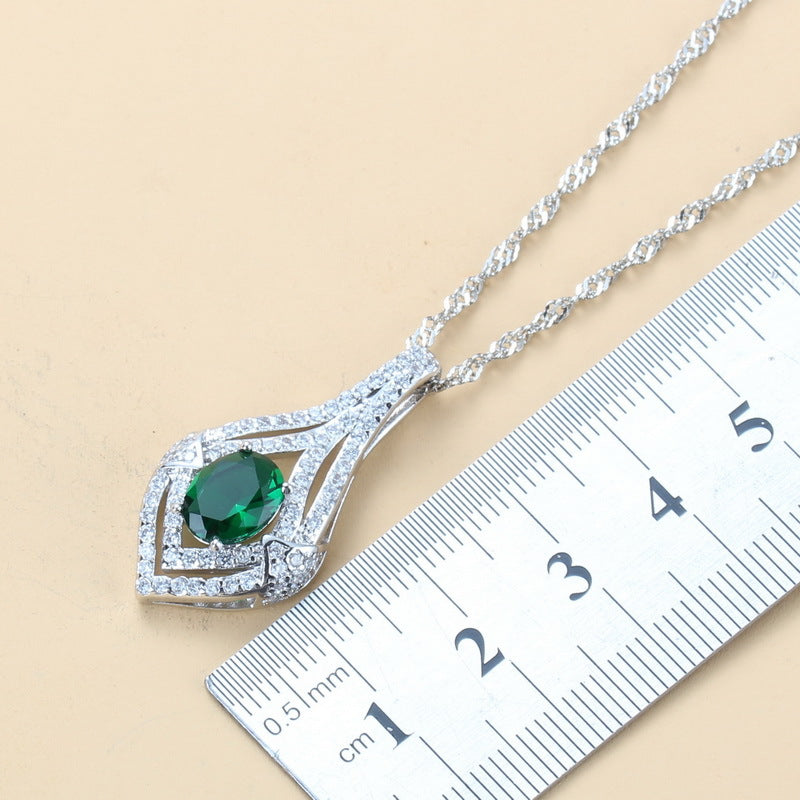 Boucles d'oreilles pendentif en étoffe gemme Collier Anneau Mesdames Ensemble de trois pièces