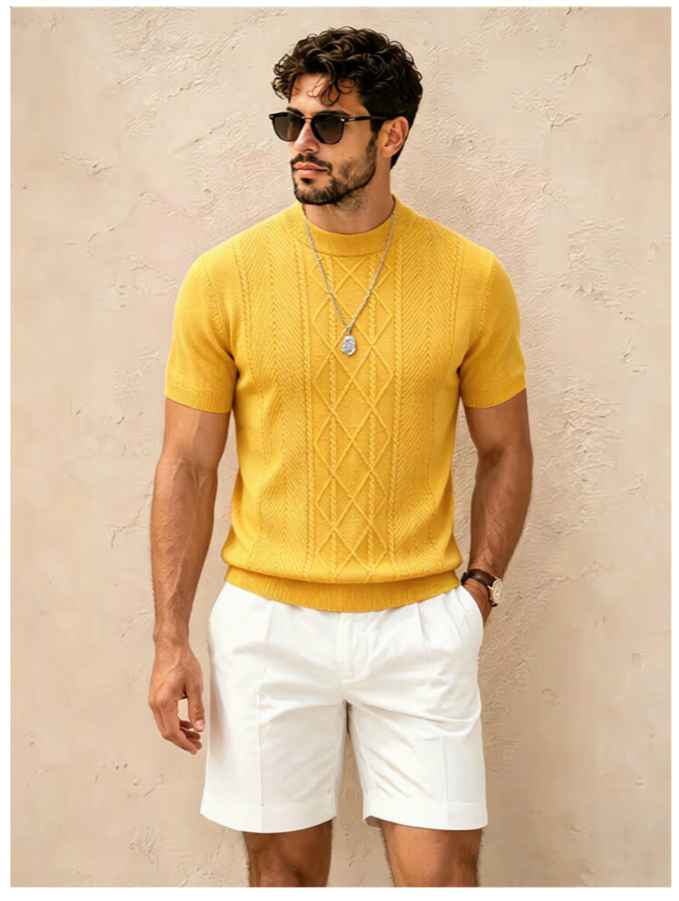 Haut à manches courtes tricotées en V-Neck pour hommes