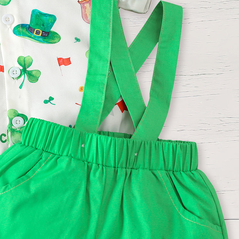 Bébé garçon nouveau-né St. Patrick vêtements manches courtes Clover Imprimer Romper & Suspenders P