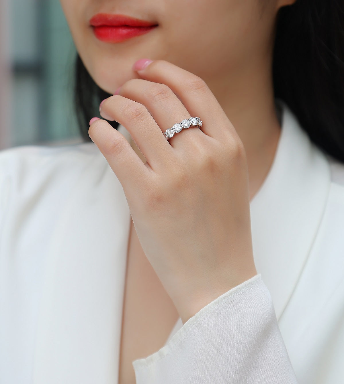 S925 Argent 3.5g Platine plaqué Moissanite Anneau d'éternité
