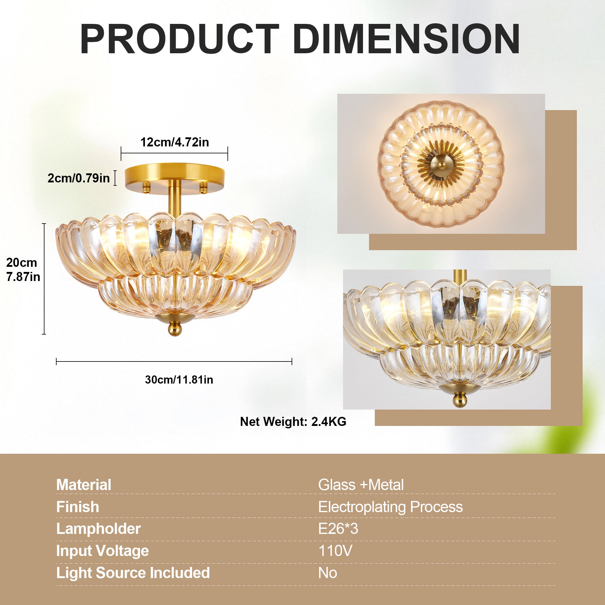 11.8 pouces Semi Flush Mount Plafond lumière
