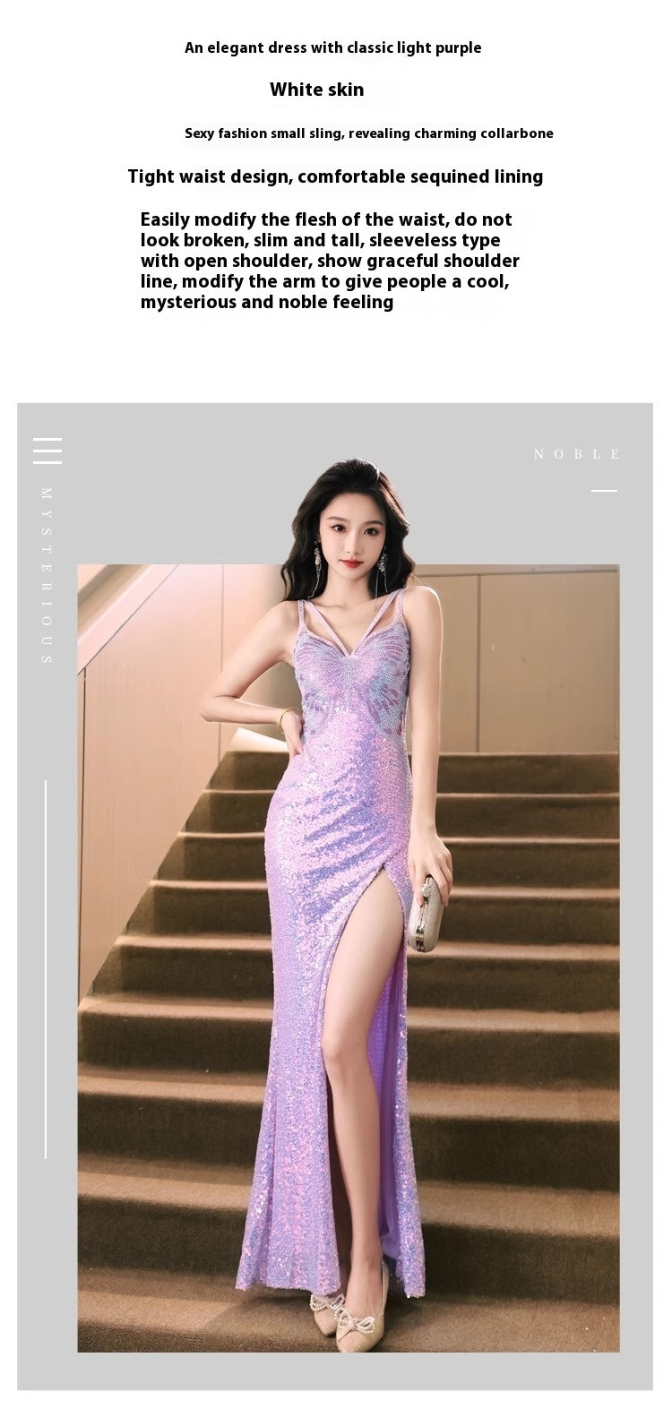Robe de soirée pailletée Automne et hiver Violet Français Style Banquet haut de gamme