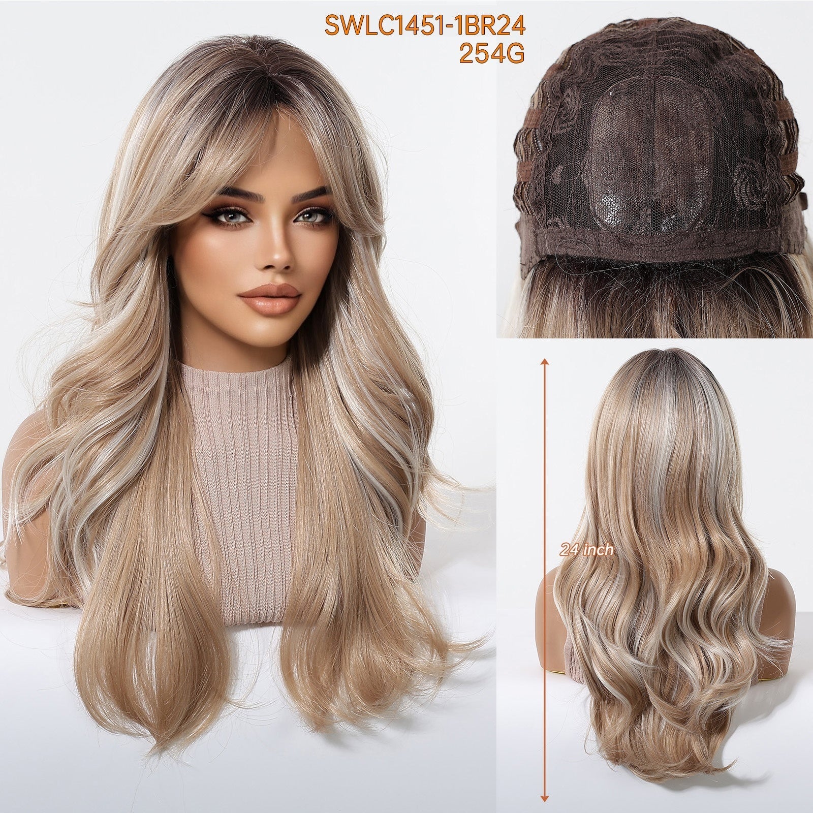 ANNA Blonde mélangée 24 pouces Long sans colle Synthétique Perruques
