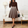 Élégante robe Midi avec un manche long rond en neckline et un design de patchwork imprimé