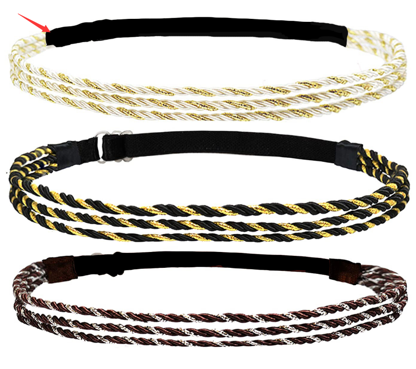Bandeau élastique réglable Trois brins Twisted Gold Silver