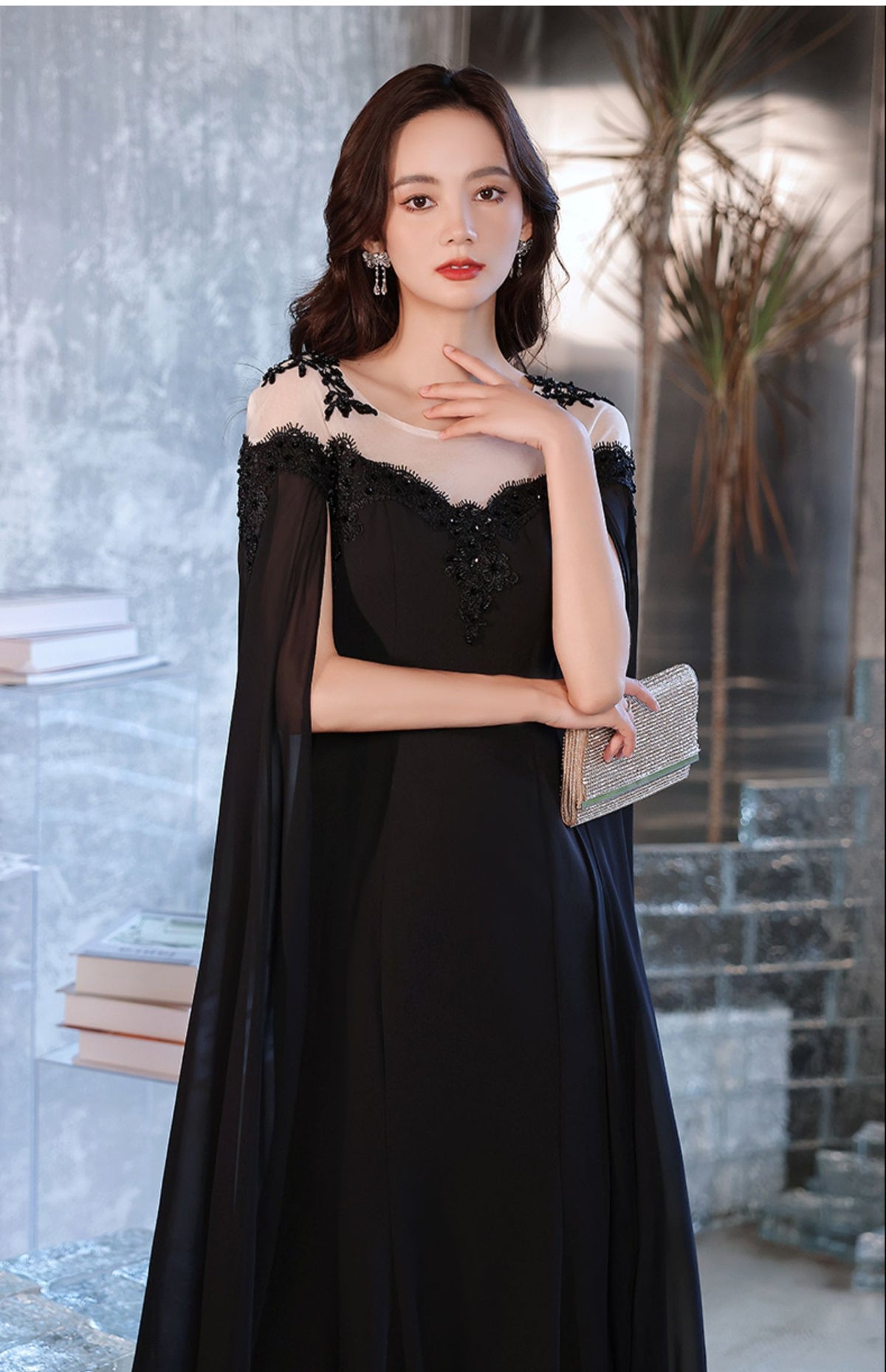 Robe de soirée noire pour femmes avec une sensation haut de gamme