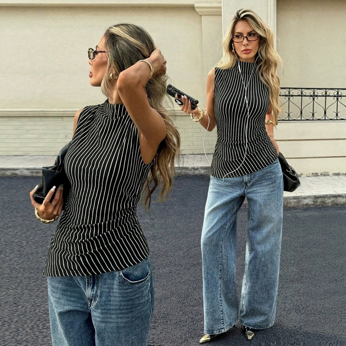 Chemise à camisole sans manches à col haltère d'été