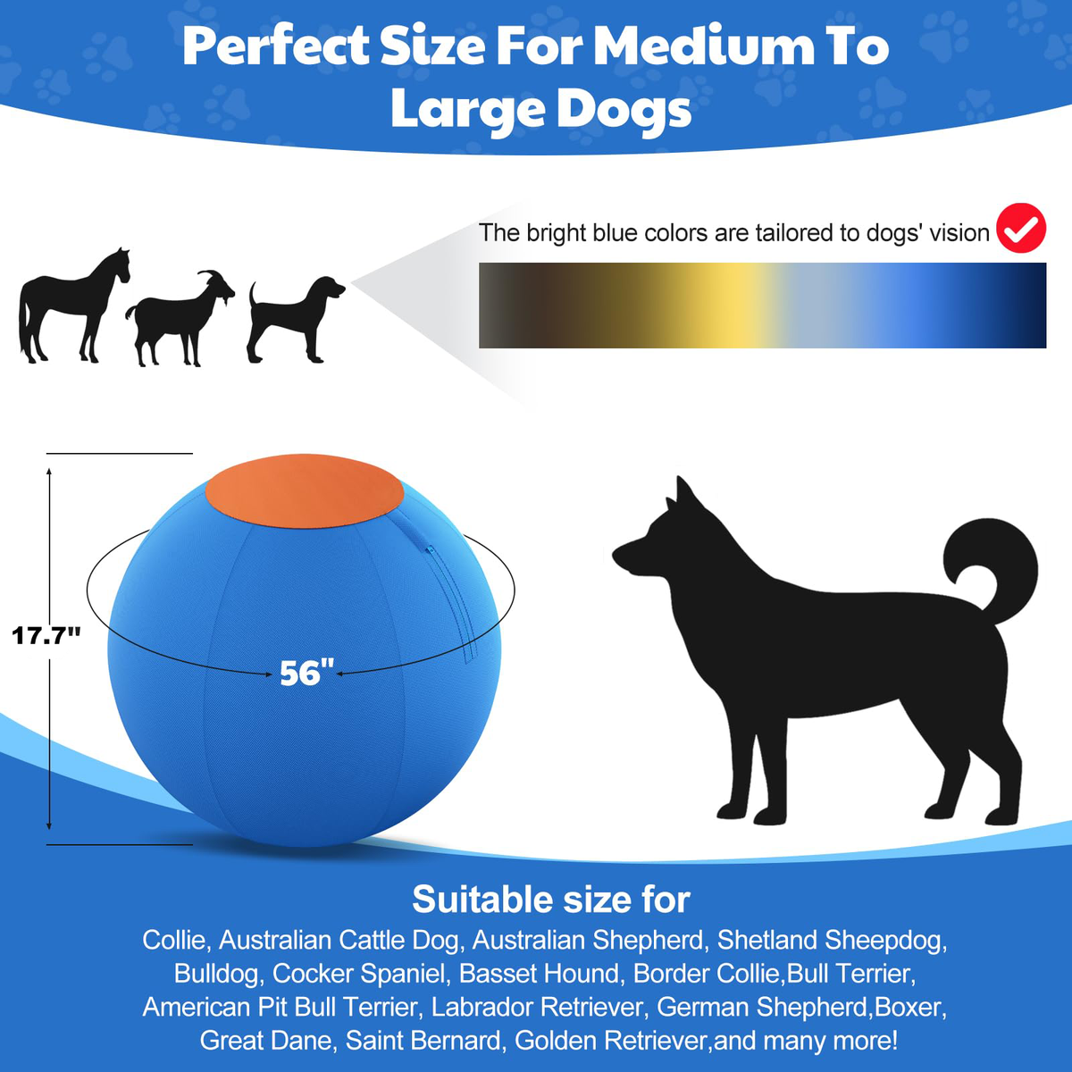 Balle d'élevage pour chiens de 17.7'' - Résistance accrue à la truie et matériaux lourds