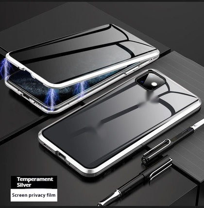 Boîtier de téléphone en verre double face magnétique anti-peep King métal