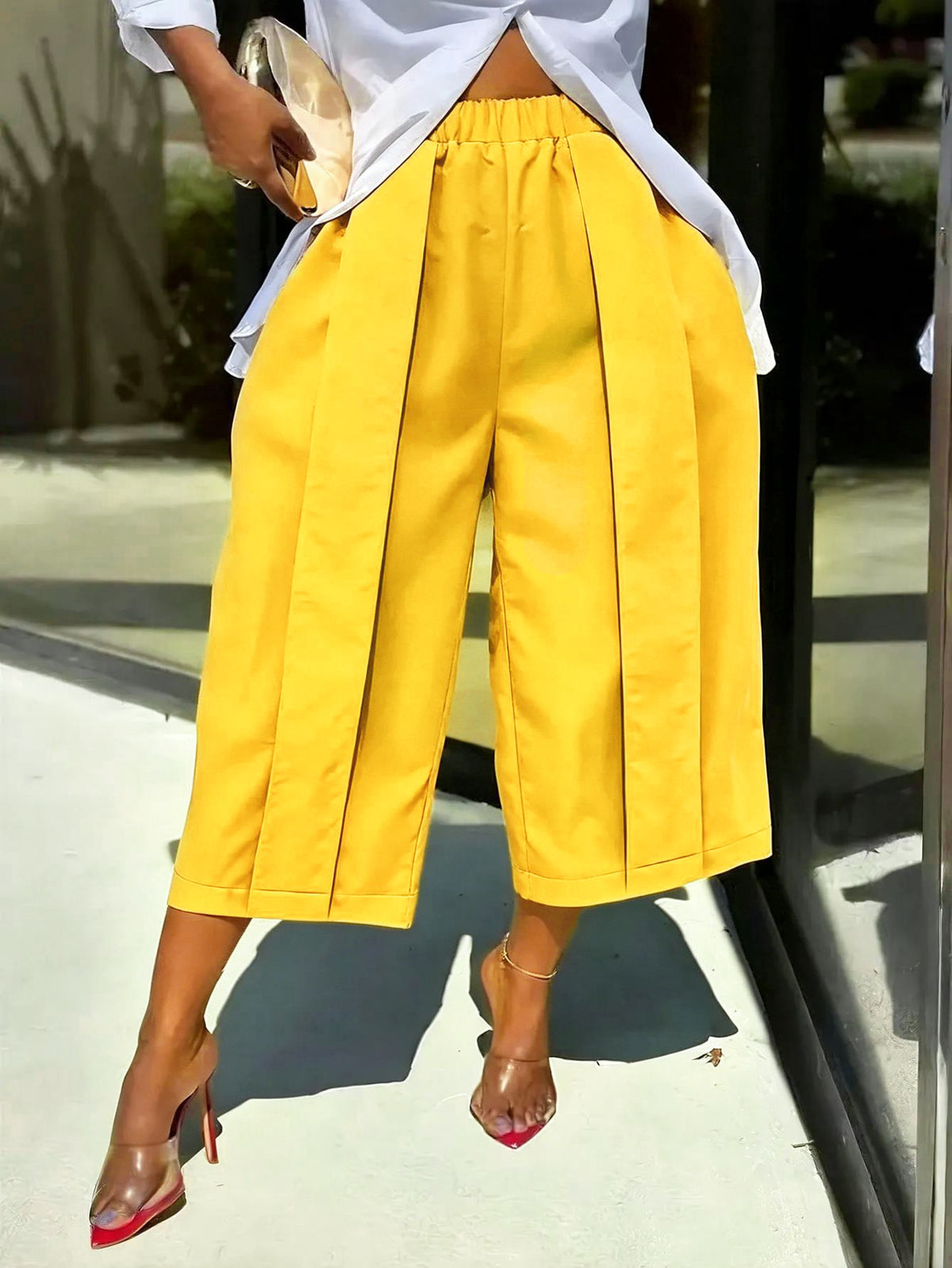 Women's Solid Color Wide Leg Capri Pants