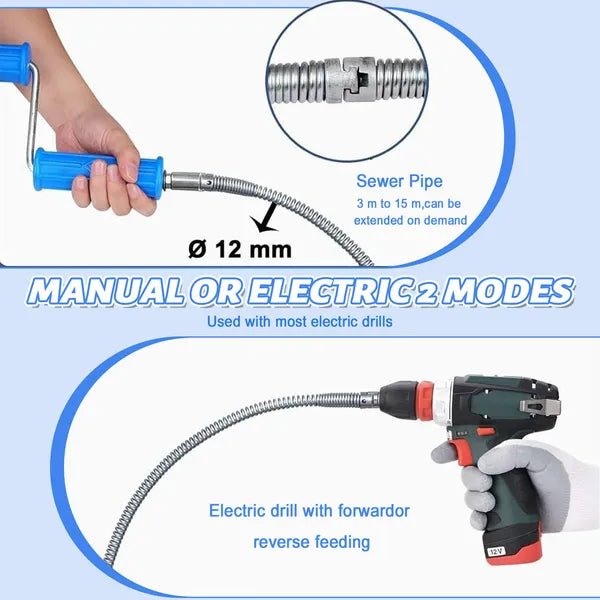 Powerful 12MM 7-Piece tuyau drain Snake Auger Kit avec tête de coupe lourde