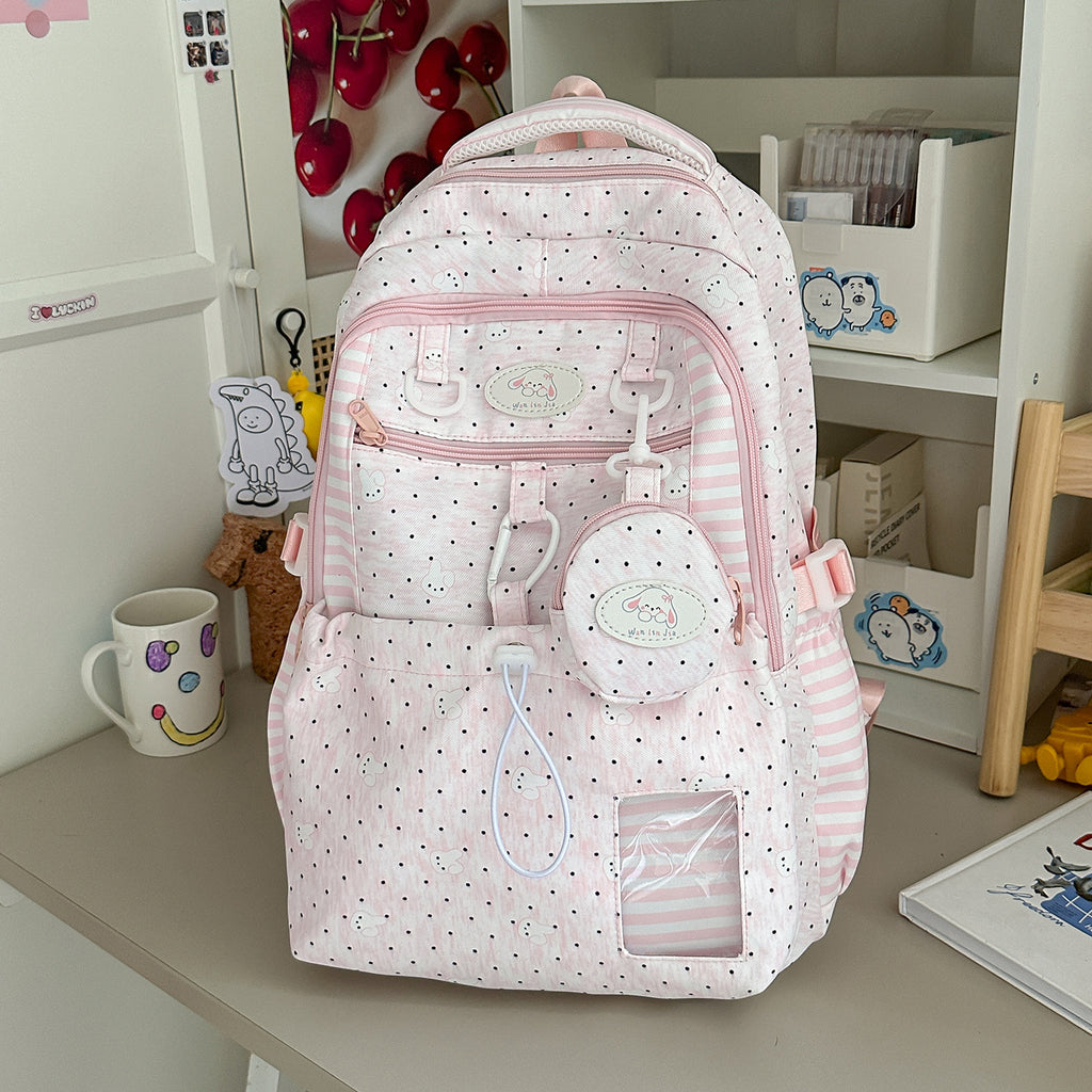 Sac à dos pour filles de style Polka-Dot Rose et Blanc