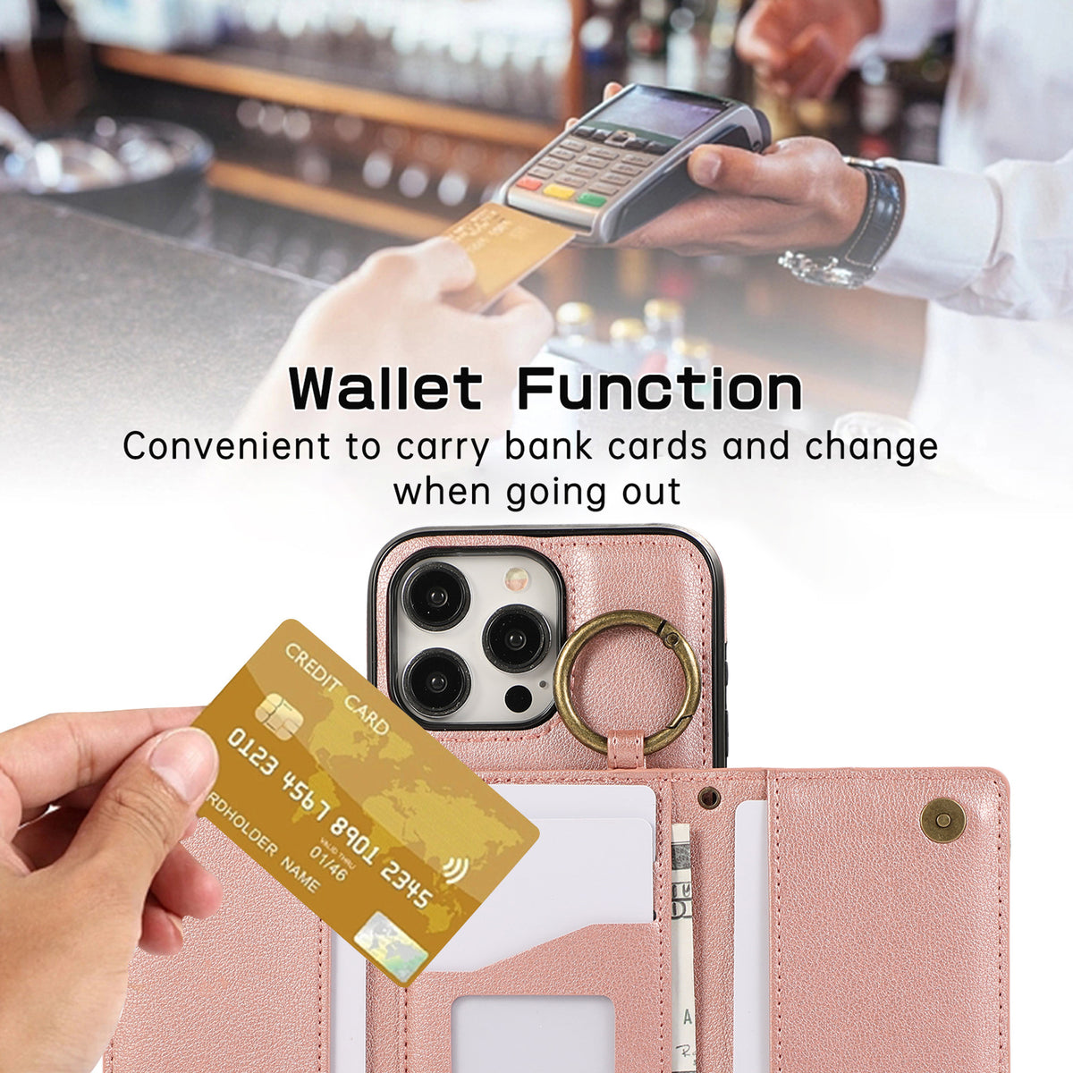 Convient pour IPhone16 Crossbody Mobile Phone Porte-cartes zippées à triple pli