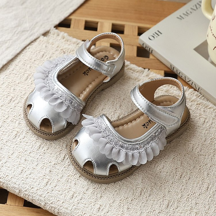Été Coréenne Style Filles Fermé Toe Hollow Out Sequin Princesse Sandales Soft Sole Beach Sh