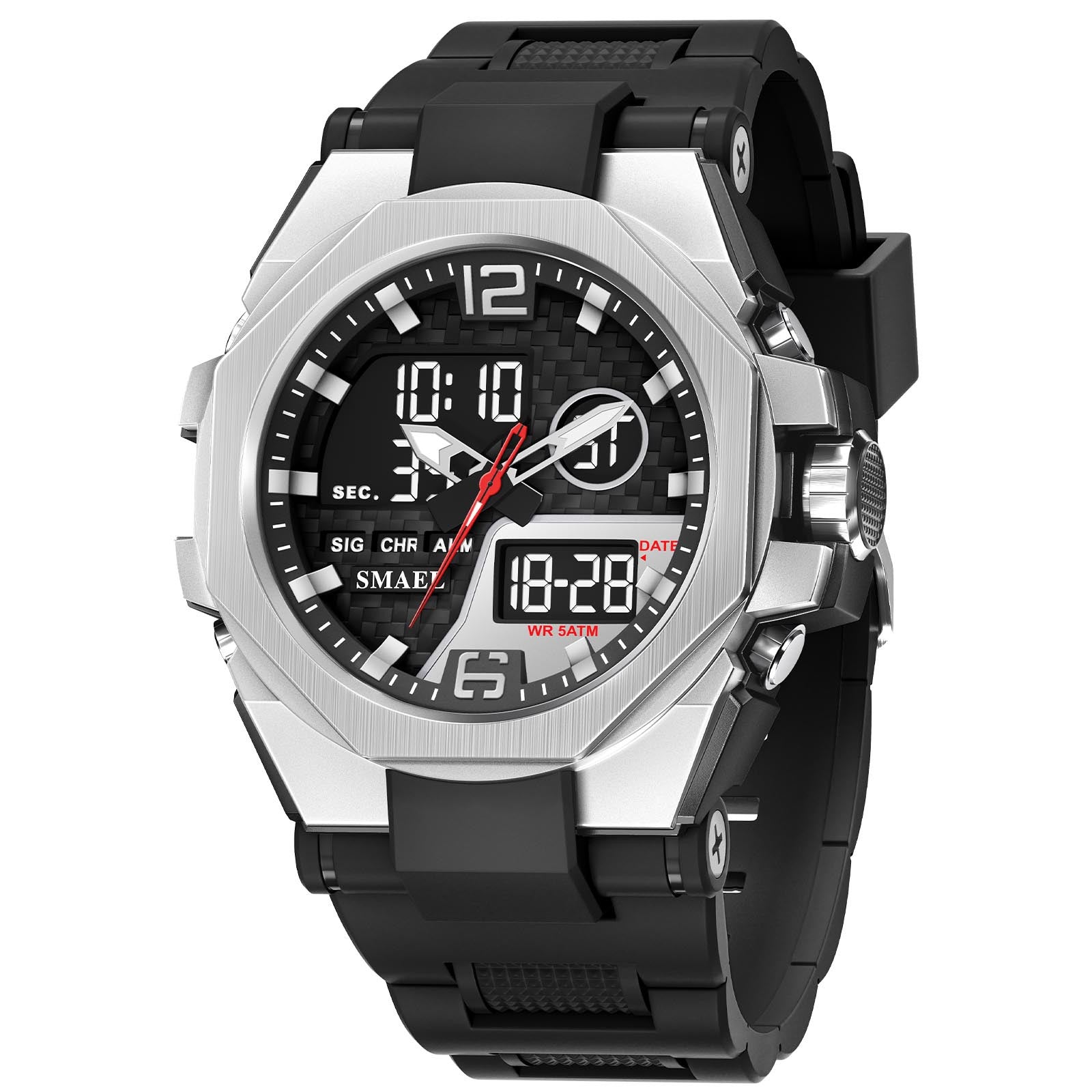 Hommes Sport Outdoor Alliage tactique Montre double affichage