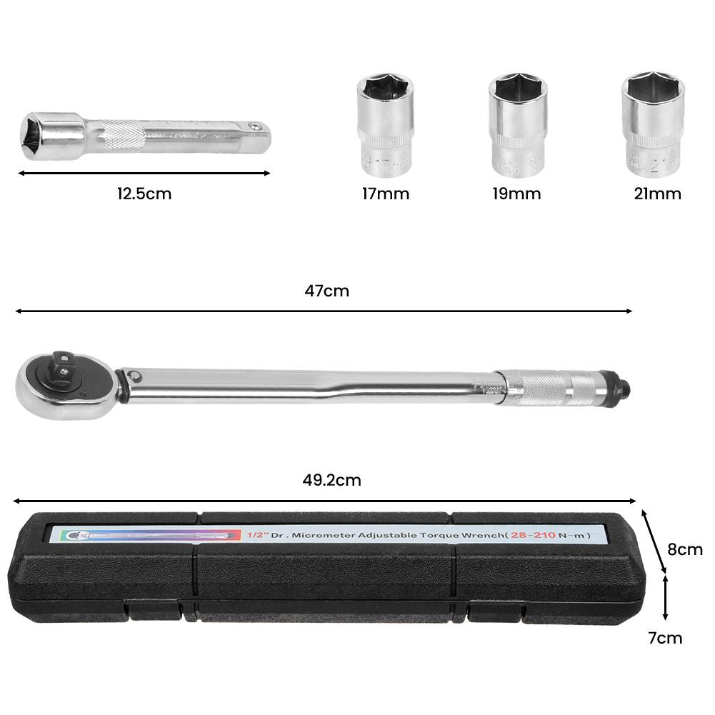 7pcs 1 2 pouces porte-torque à cliquet 28 - 210Nm avec 17 19 21mm prise de courant