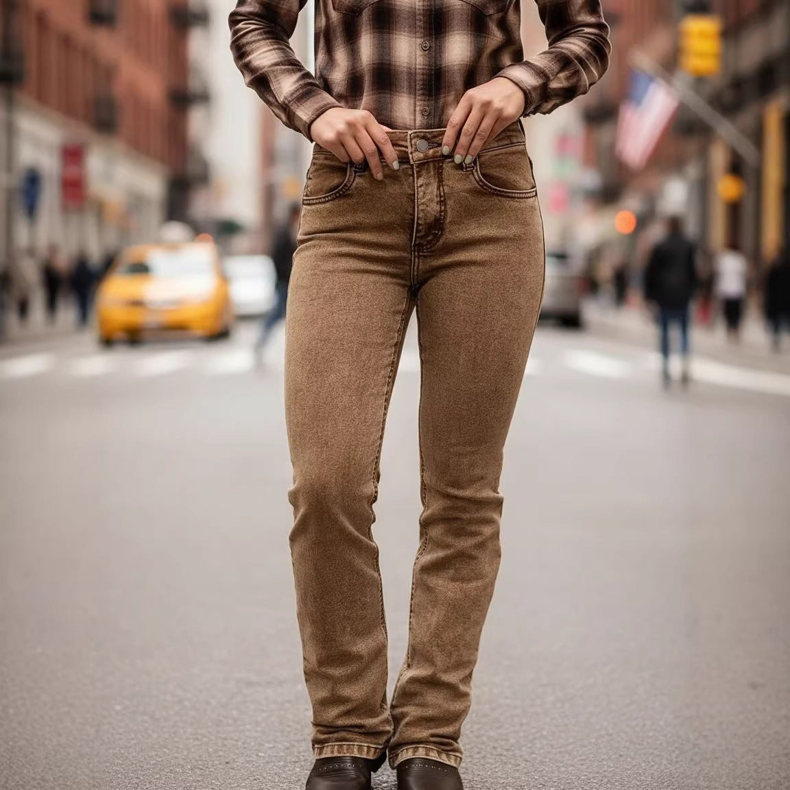 Femmes Casual Retro Marque de mode lavée Slim-fit Jeans stretch