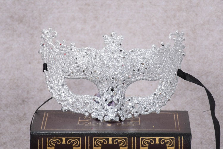 Poudre d'or Masque Sexy Masque Prince Demi-face Femme Robe de fantaisie Masque à oeil de balle