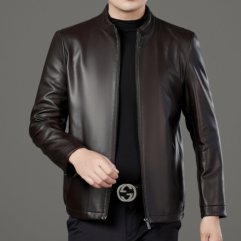 Manteau en cuir et en fourrure épais doublé de polaire pour hommes