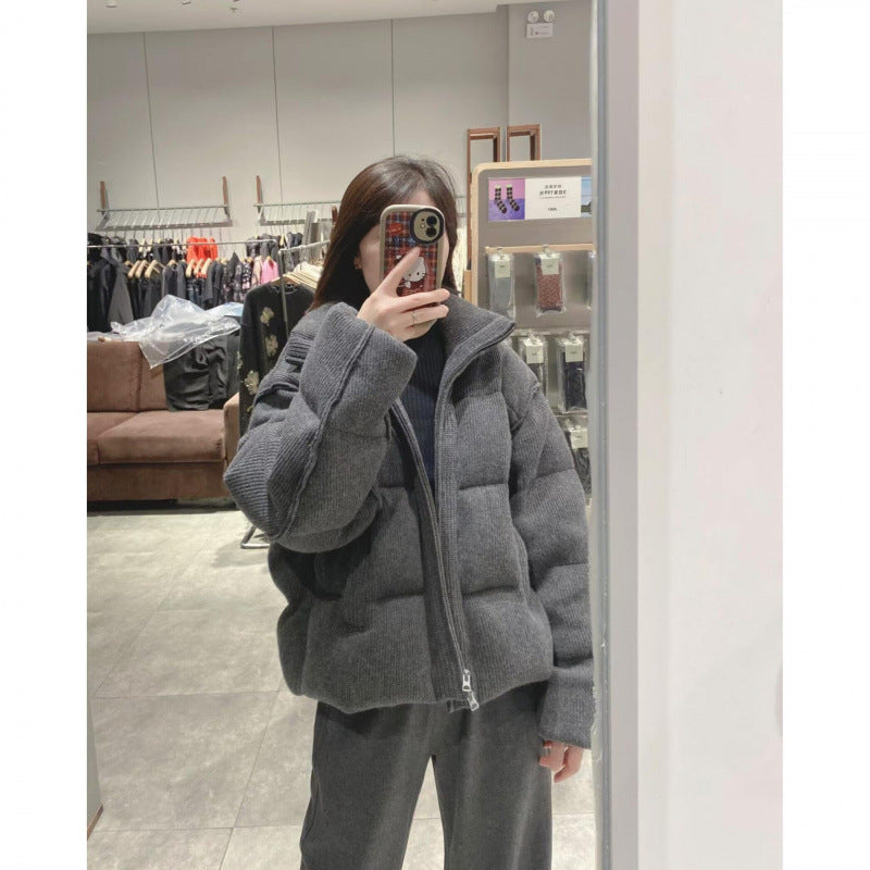 Style coréen Retro Gray Stand-collar Corduroy Loose Coton Veste rembourrée