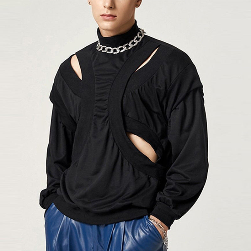 T-Shirt manches longues hommes avec épaule à goutte et sweater de collier debout