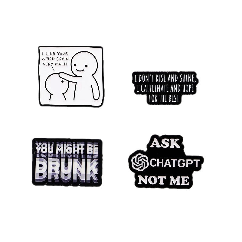 Creative English Citation Brooch Cartoon Metal Badge