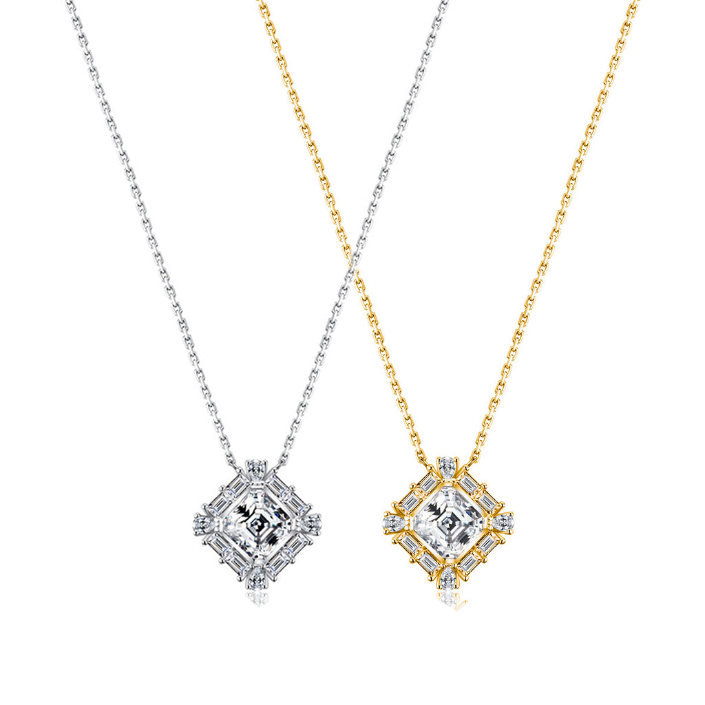 S925 Collier en argent Sterling 7x7mm Carré de Moissanite 40-45cm D Couleur VVS1 Clou géométrique