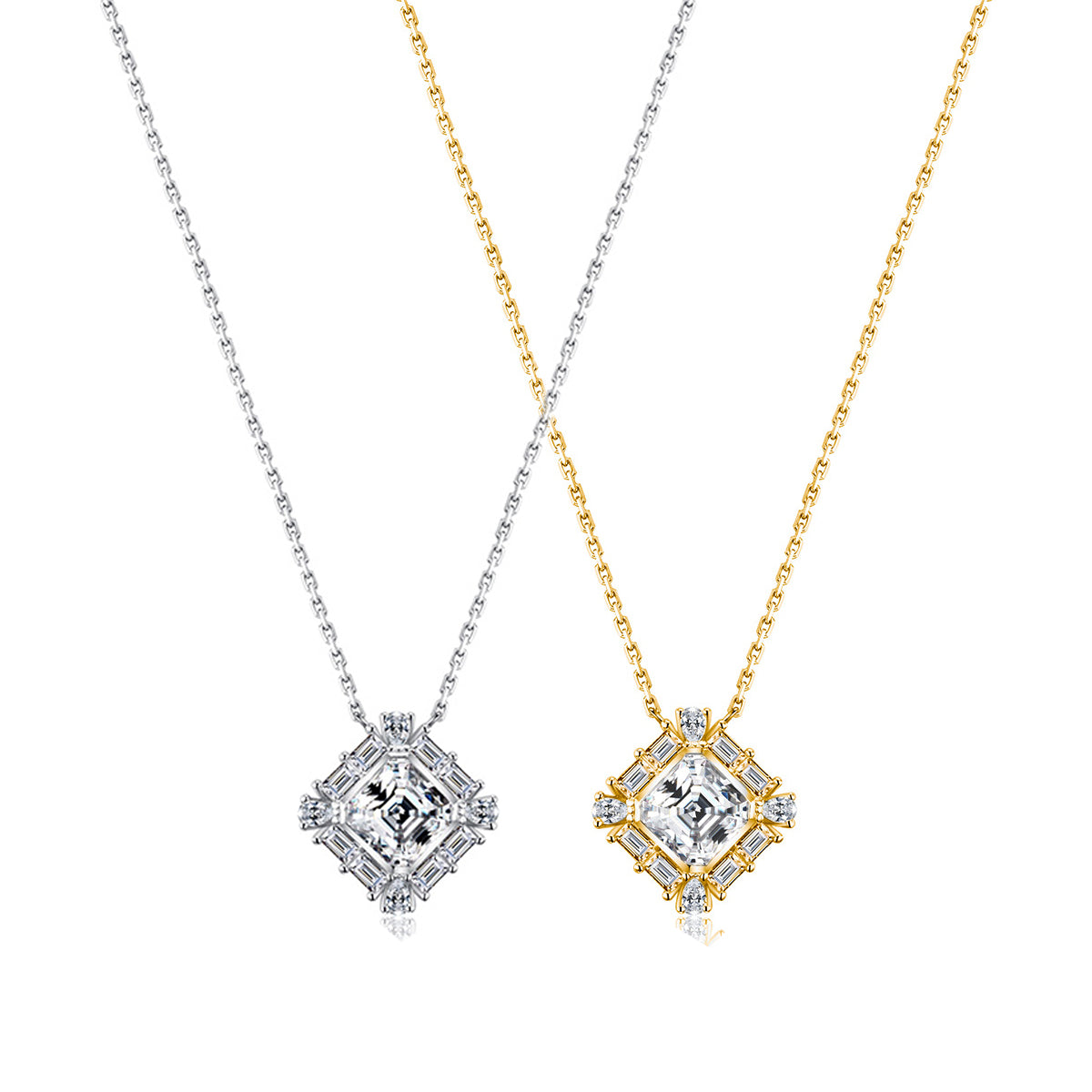 S925 Collier en argent Sterling 7x7mm Carré de Moissanite 40-45cm D Couleur VVS1 Clou géométrique