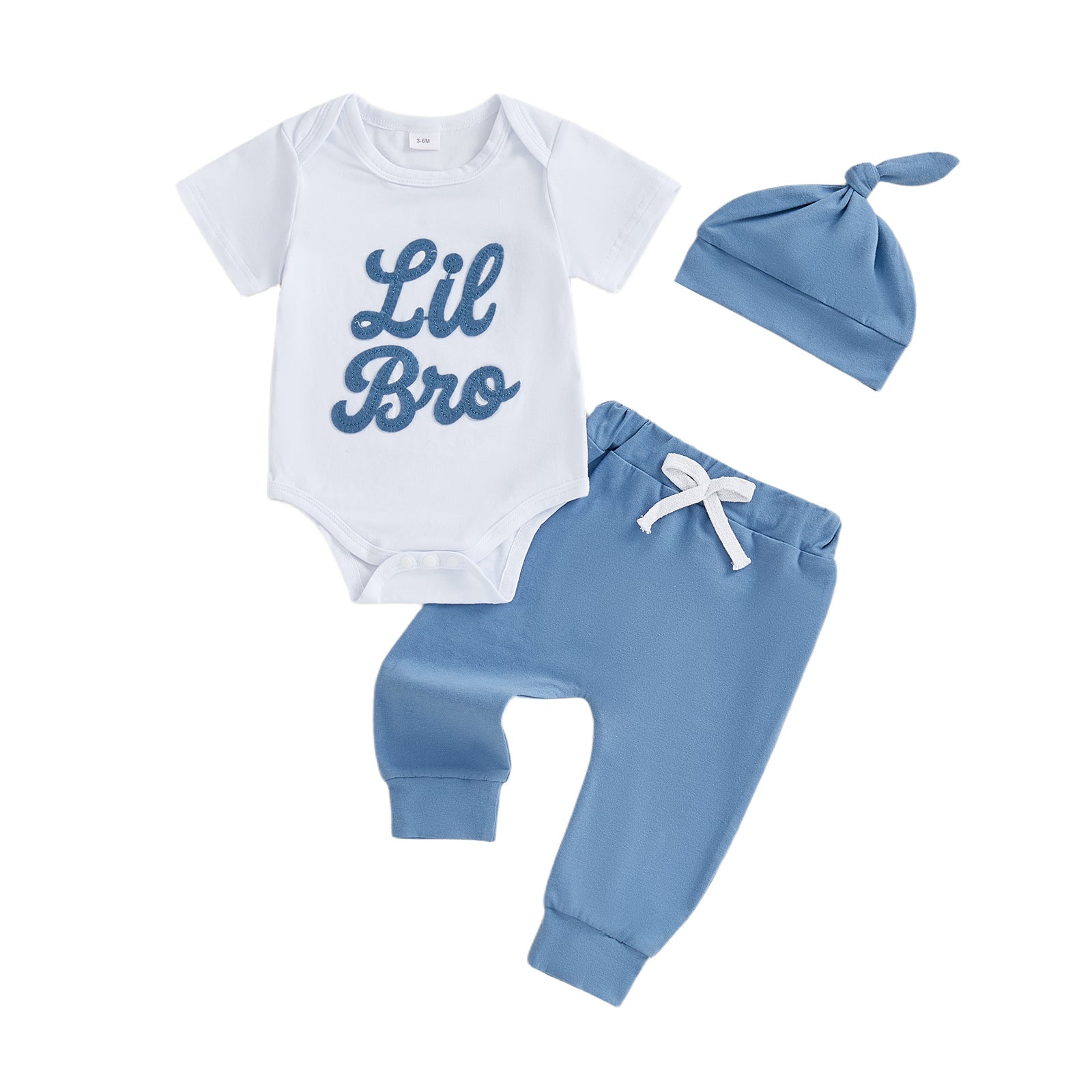Garçons Brodé Romper à manches courtes Chapeau à pantalons de couleur unie Ensemble de trois pièces