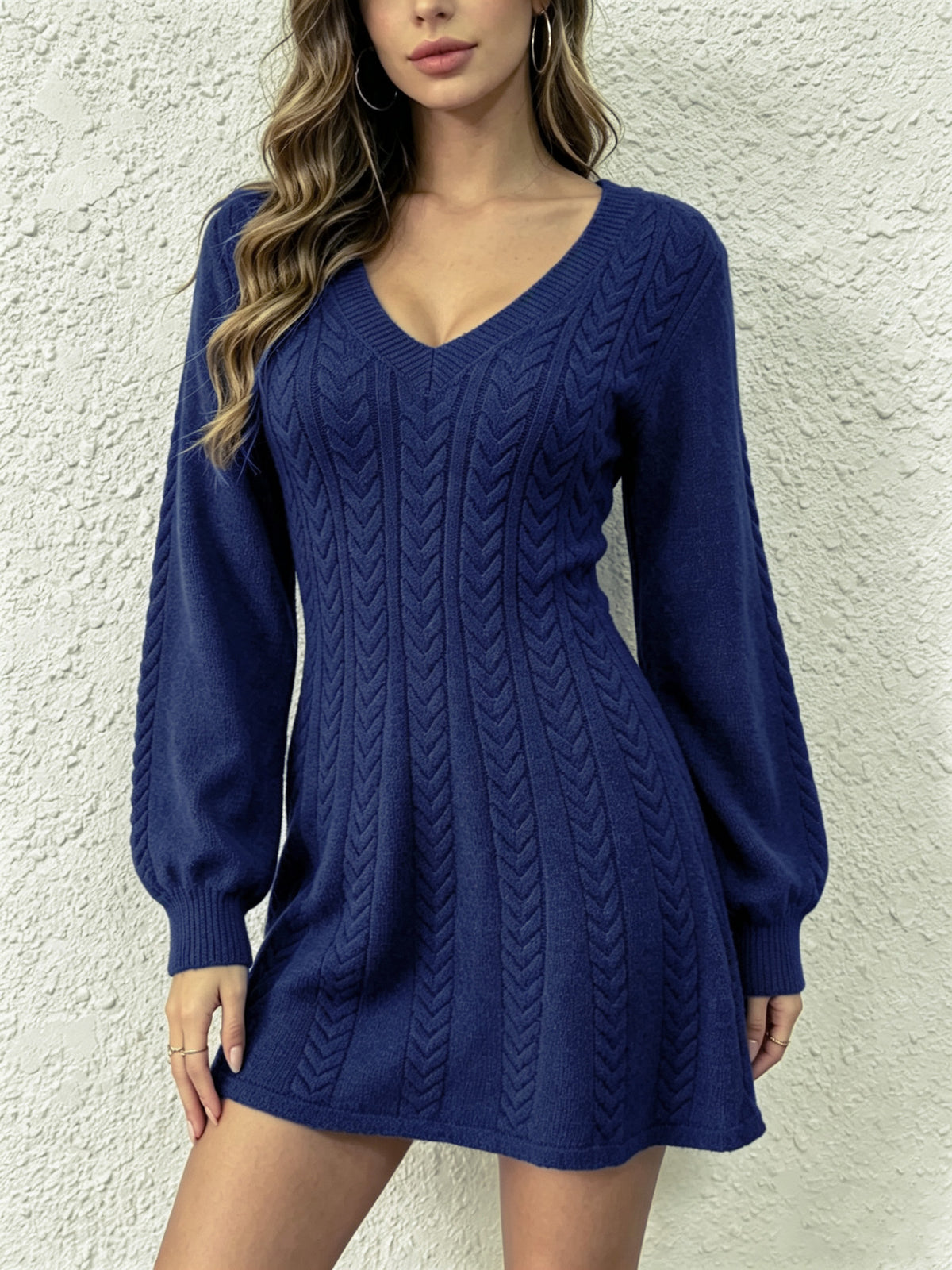 Robe mode en col V en tricot de câble