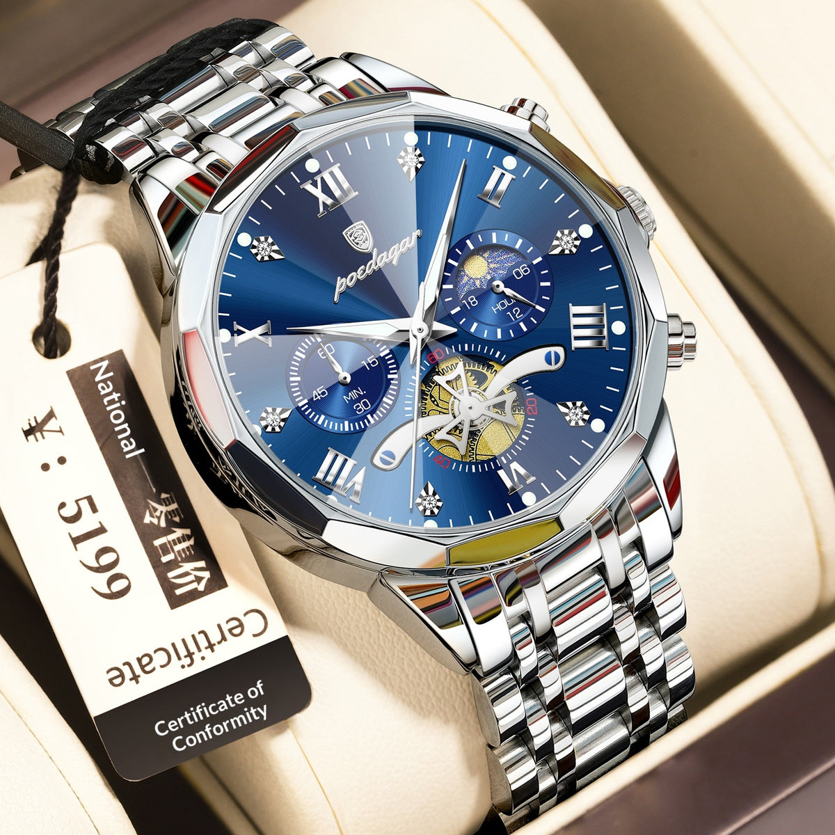 Montre Quartz multifonctionnelle imperméable pour hommes