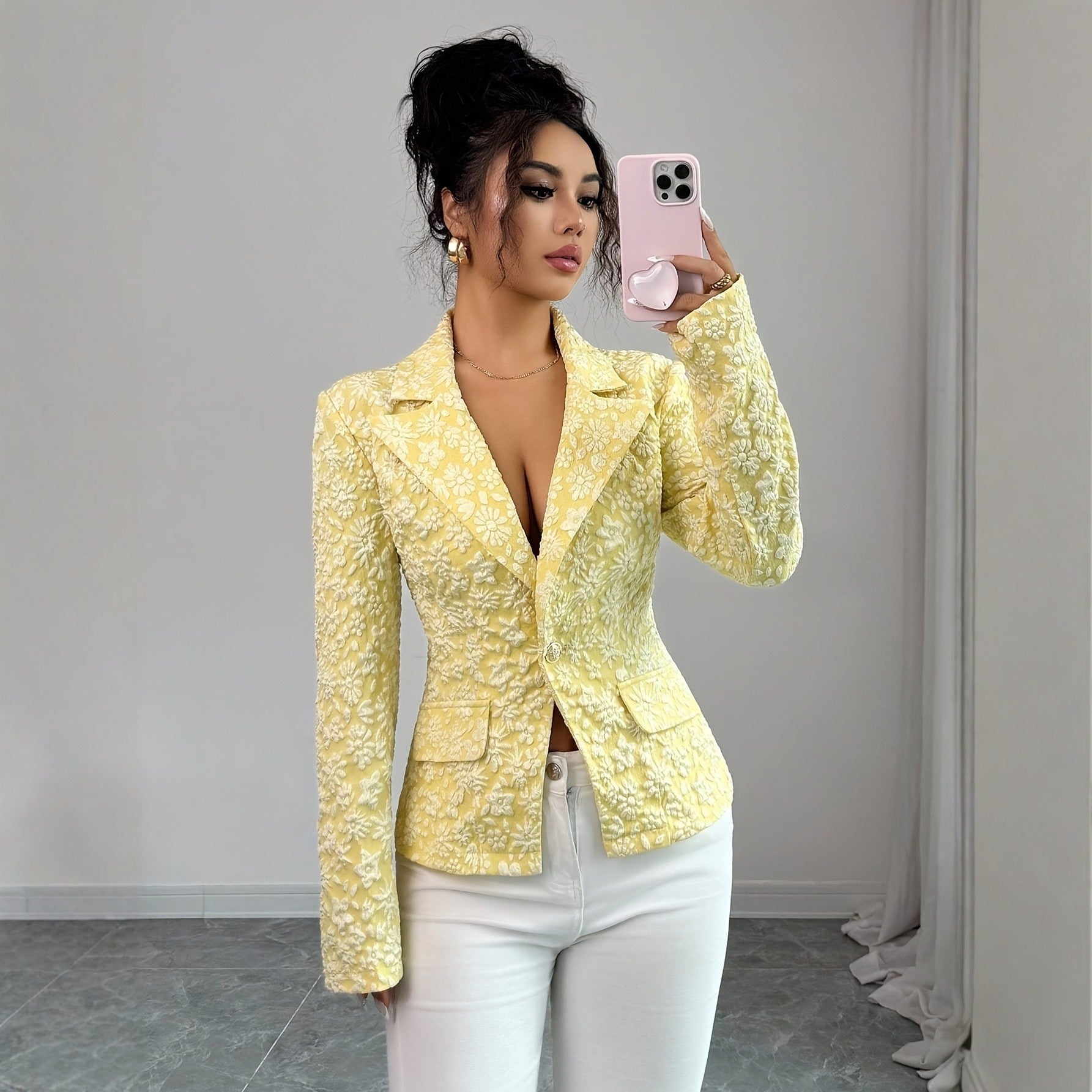 Brodé Fashionable Casual Patchwork Lapel Blazer uni-brassé