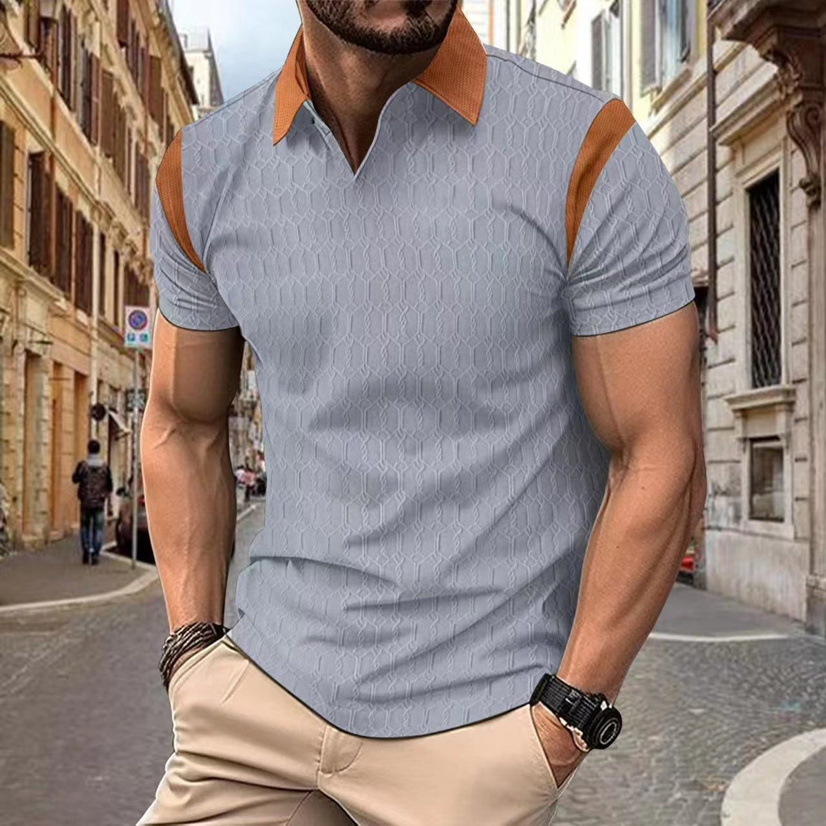 Chemise polo de couleur solide Jacquard pour homme