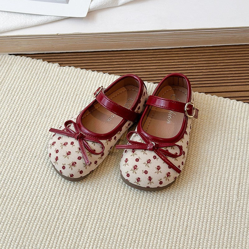 Korean Version Children's Shoes Girls' Soft-Soled Bow Princess Single Shoes Mid-Size Girls