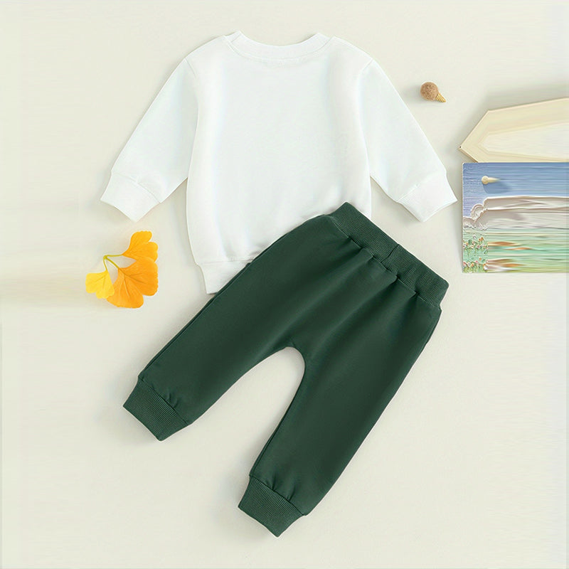 Sweatshirt 2 pièces de bébé garçon ensemble rond col lettre Imprimer Top & Drawstring Jogger Pantalons Fo
