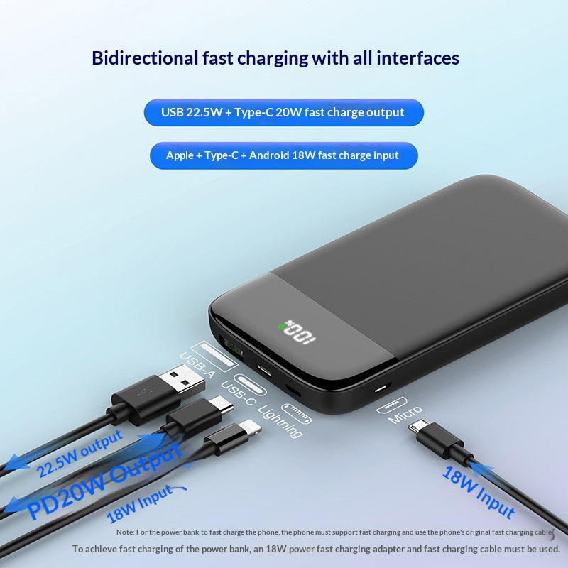 Ultra-thi Portable 10000 Mah Power Bank avec affichage numérique Et le Chargi rapide bidirectionnel