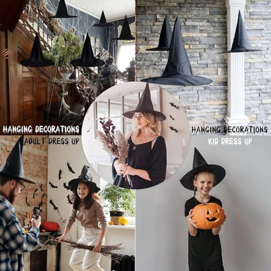 12Pcs Chapeaux de sorcière d'Halloween Décorations avec araignée Web