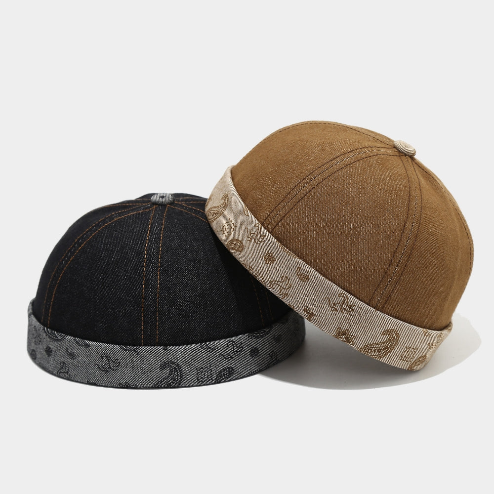 Cashew Flower Rolled-edge Melon Skin Cap - Rétro hommes et femmes sans brim Landlord H