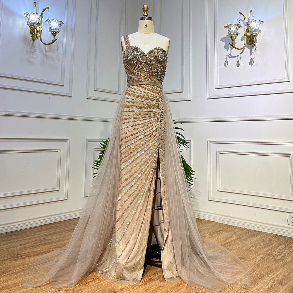 Hand-slit shoulder fishtail gown