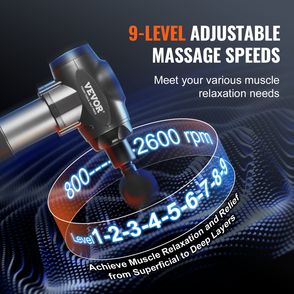 Gun de massage VEVOR Tissu profond avec 9 niveaux de vitesse et 6 têtes de massage
