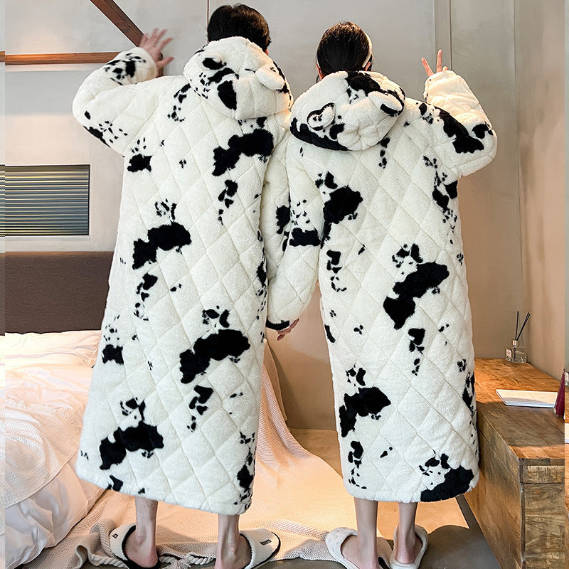 Pyjama de vache matelassé d'hiver pour hommes Épaisseur Corail Fleece Peignoir Vêtements de maison Chemise