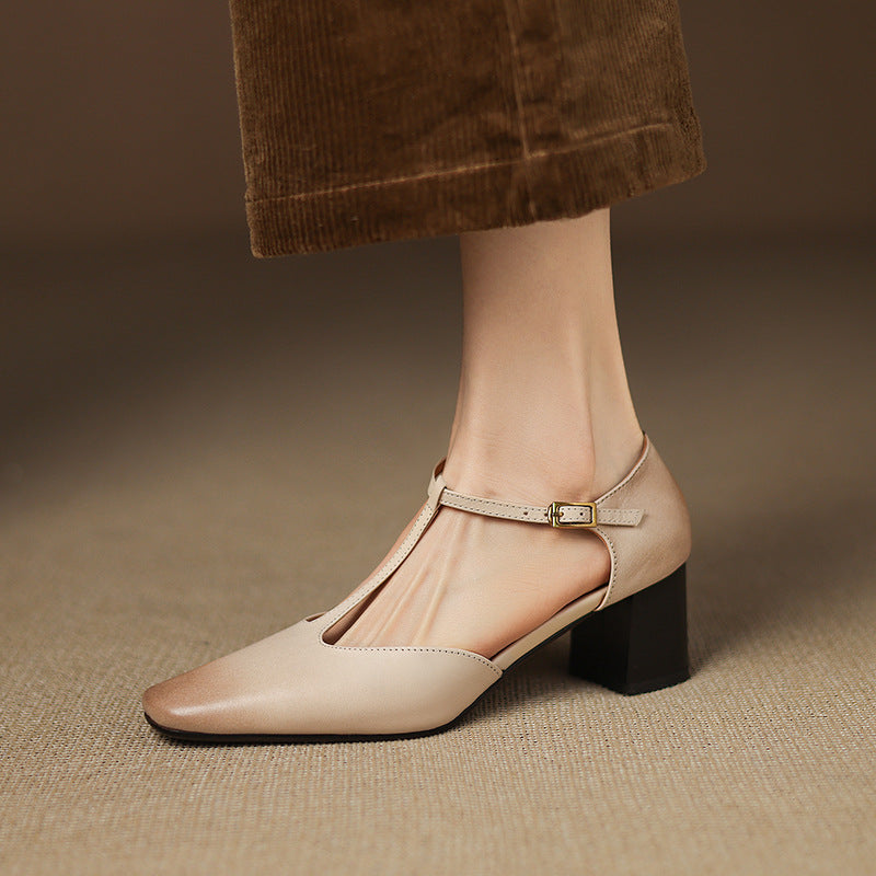 Sandales de mode Summer Square-toe Chunky-heel