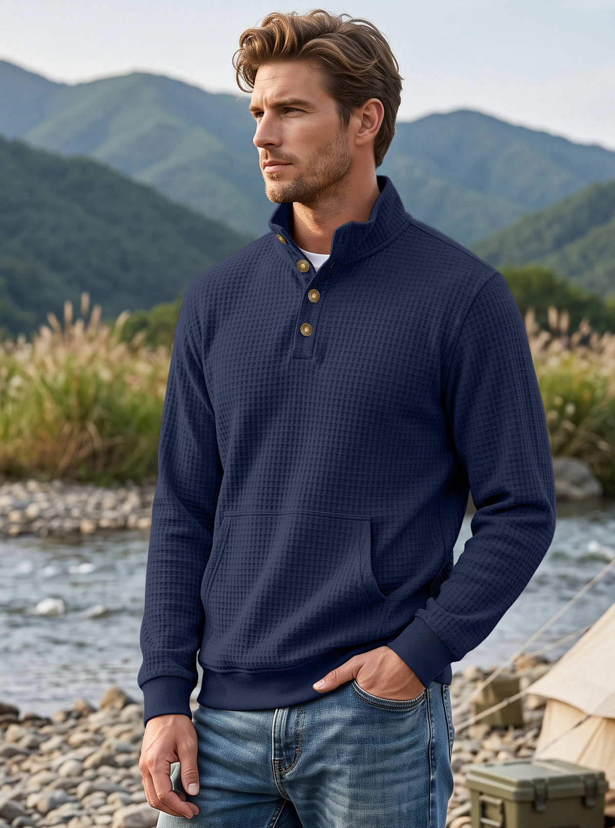 Pulvérisateur de collier de demi-zip en couleur solide, automne et hiver pour hommes