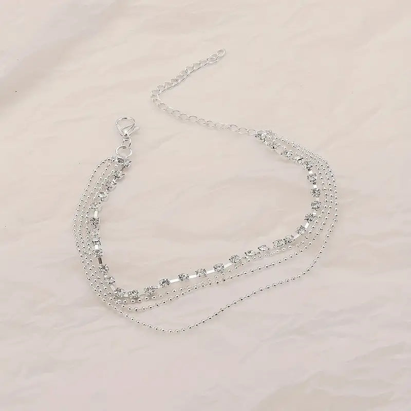 Style d'été simple multi-layered cristal Zircon Geometric Anklet Fashionable Beach Vacati