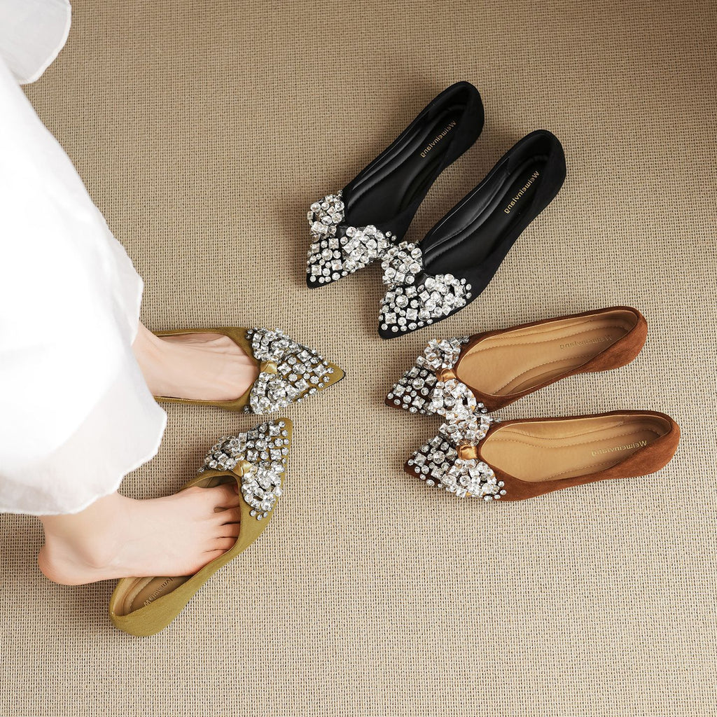 Chaussures plates en Strass Bow de style français