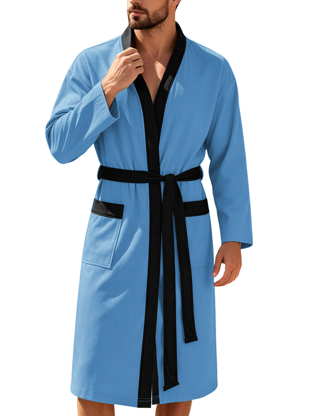 Hommes Twill Terry Cloth Casual Robe longue avec deux poches et cordon de serrage