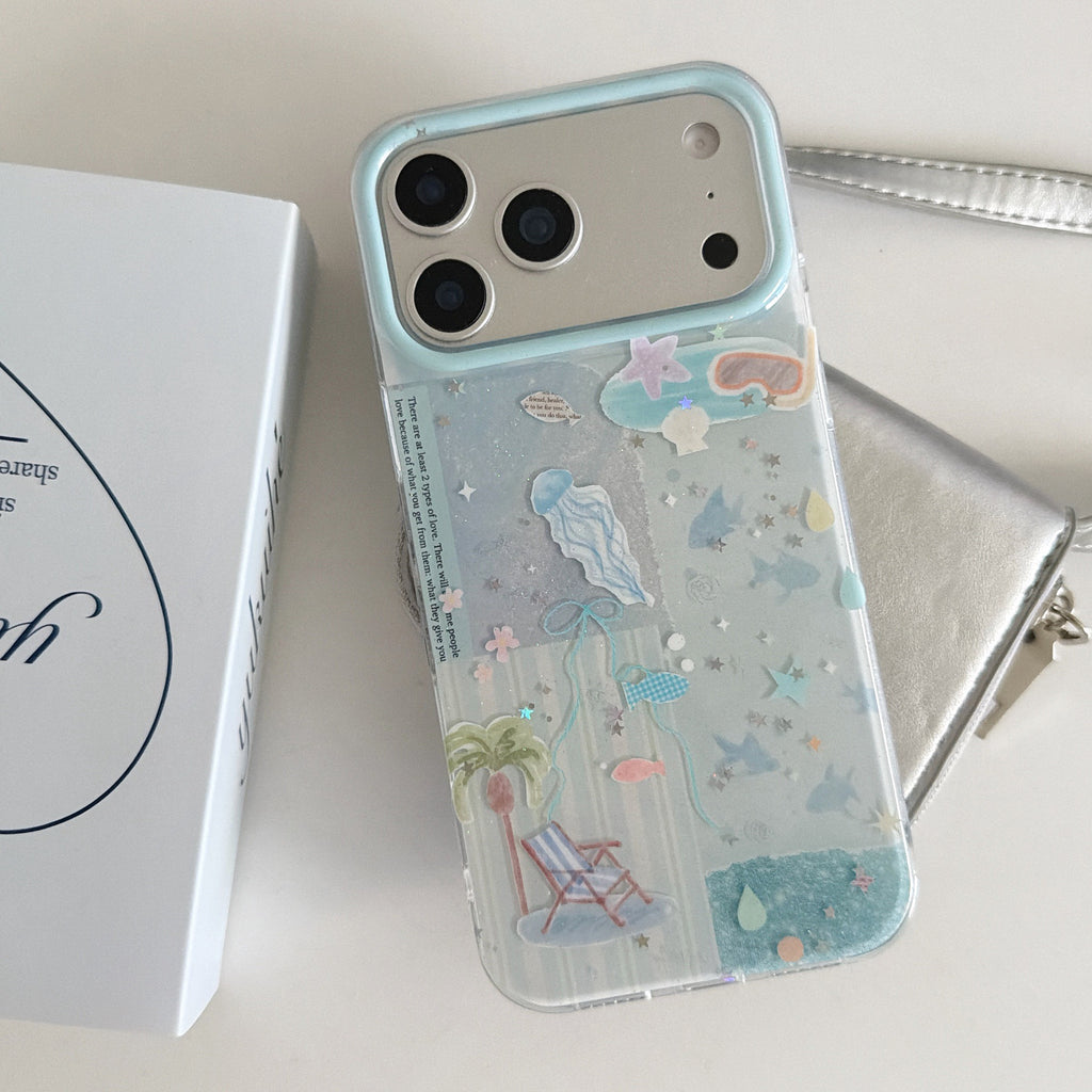 Double Layer Glitter Blue Ocean Jellyfish Phone Case