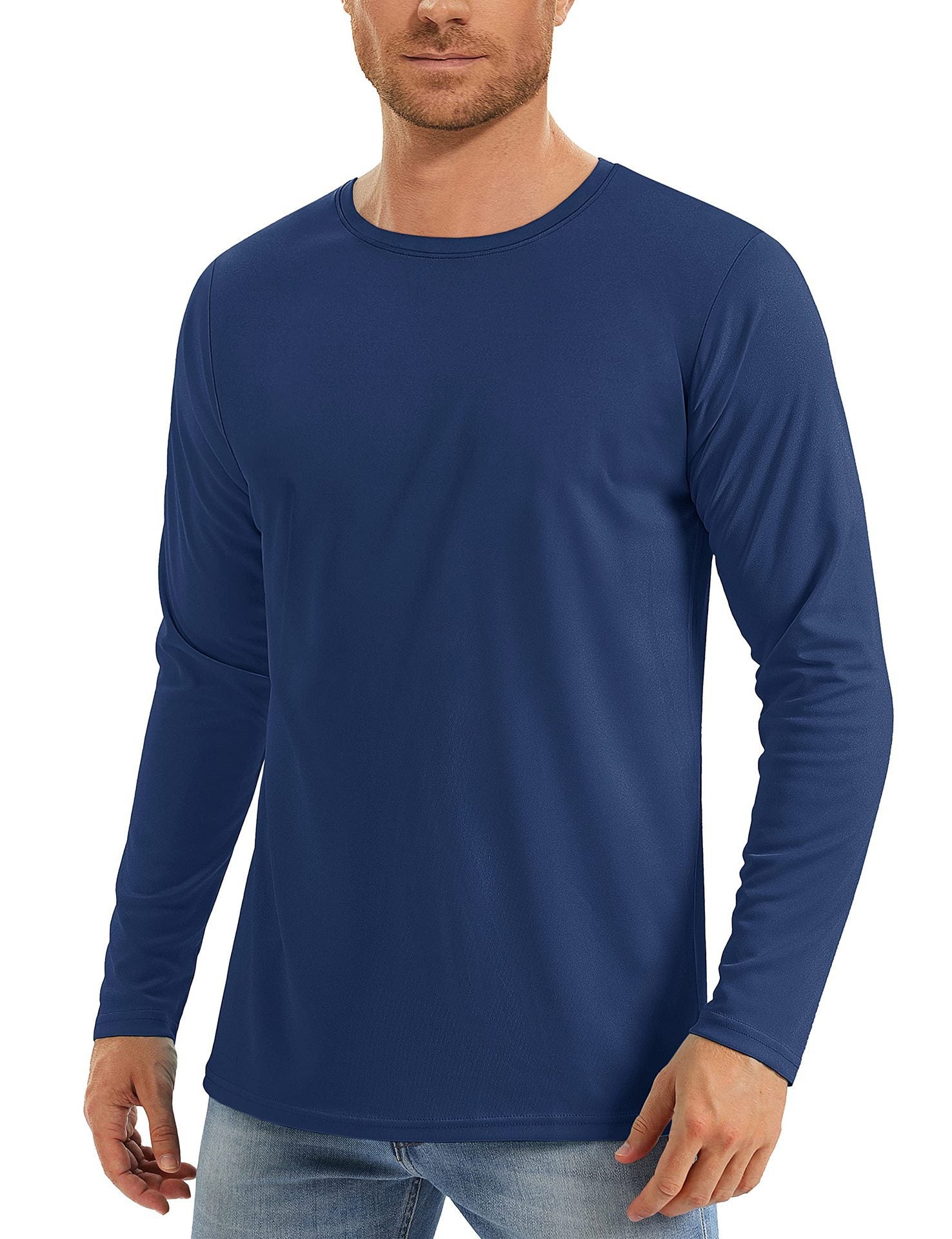 Hommes Solid Color Crew Neck Protection du soleil manches longues Shirts Uv Protection Respirant Runni